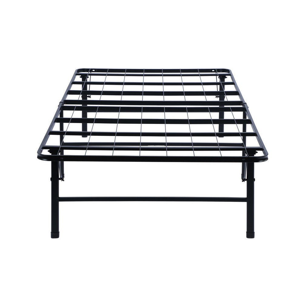Benjara Folding Bed Frame Queen, Heavy Gauge Steel Metal, Underbed Space, Black