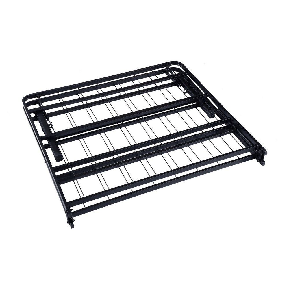 Benjara Folding Bed Frame Queen, Heavy Gauge Steel Metal, Underbed Space, Black