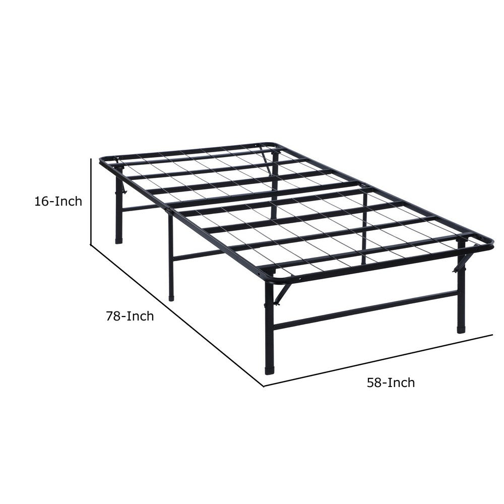 Benjara Folding Bed Frame Queen, Heavy Gauge Steel Metal, Underbed Space, Black