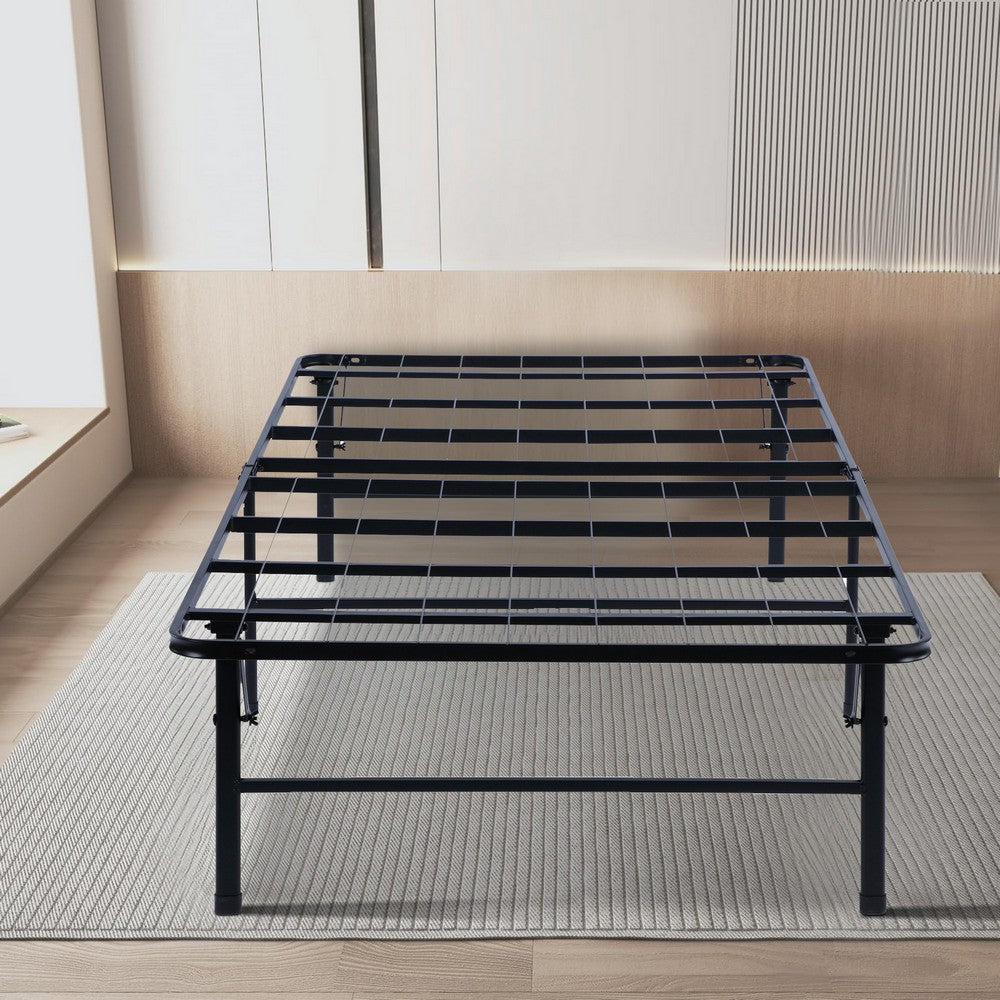 Benjara Folding Bed Frame Queen, Heavy Gauge Steel Metal, Underbed Space, Black