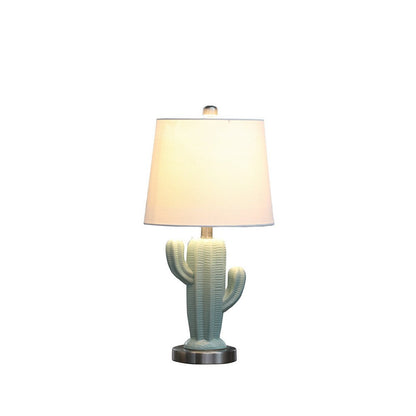 Benjara 22 Inch Accent Table Lamp, Cactus Designed Body, Metal Base, Blue, White