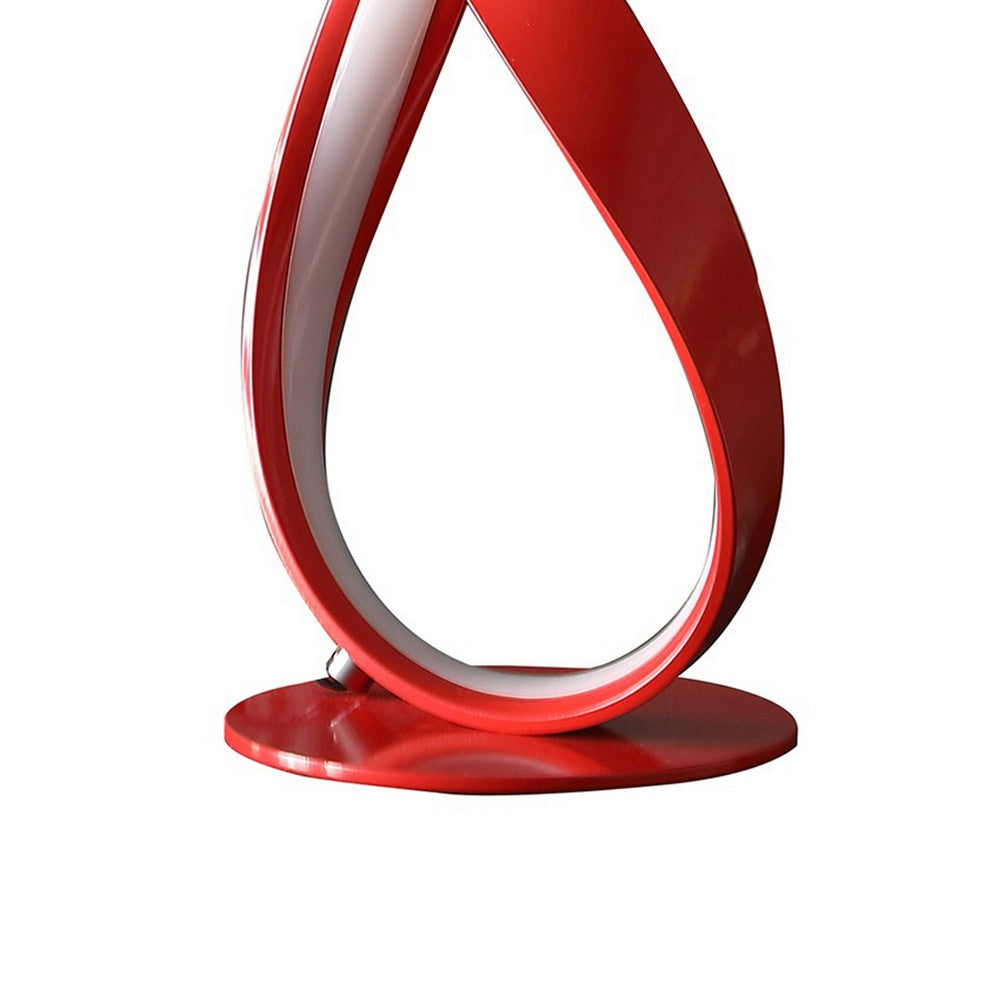 Benjara 17 Inch Accent Table Lamp, Ribboned Bow, Round Base, LED Lighting, Red