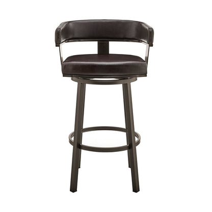 Benjara Jack 26 Inch Counter Height Bar Stool, Swivel Chair, Faux Leather, Brown