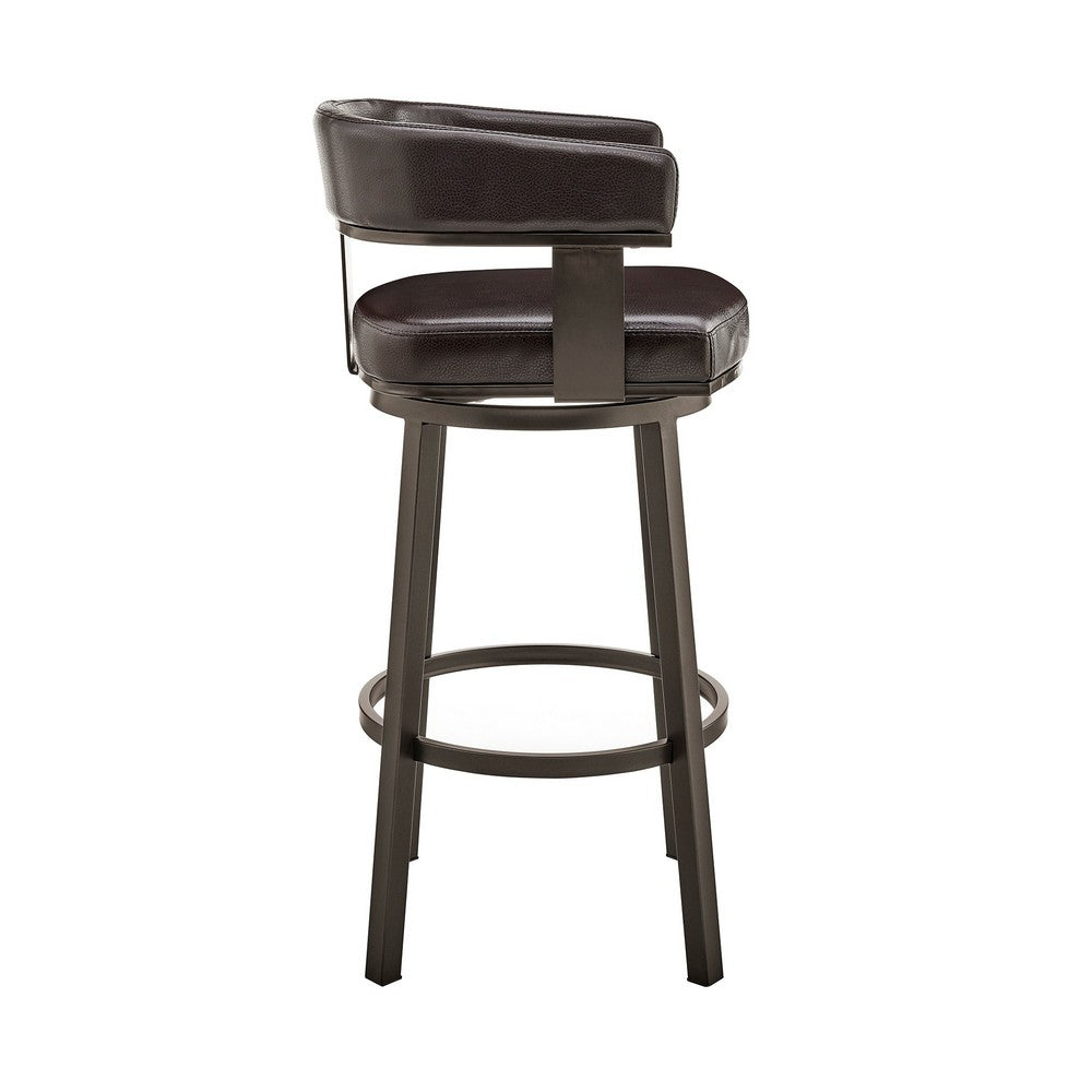 Benjara Jack 26 Inch Counter Height Bar Stool, Swivel Chair, Faux Leather, Brown