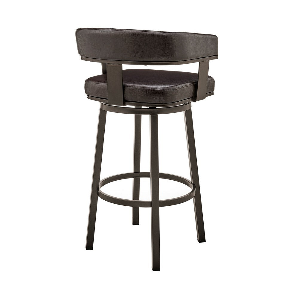 Benjara Jack 26 Inch Counter Height Bar Stool, Swivel Chair, Faux Leather, Brown