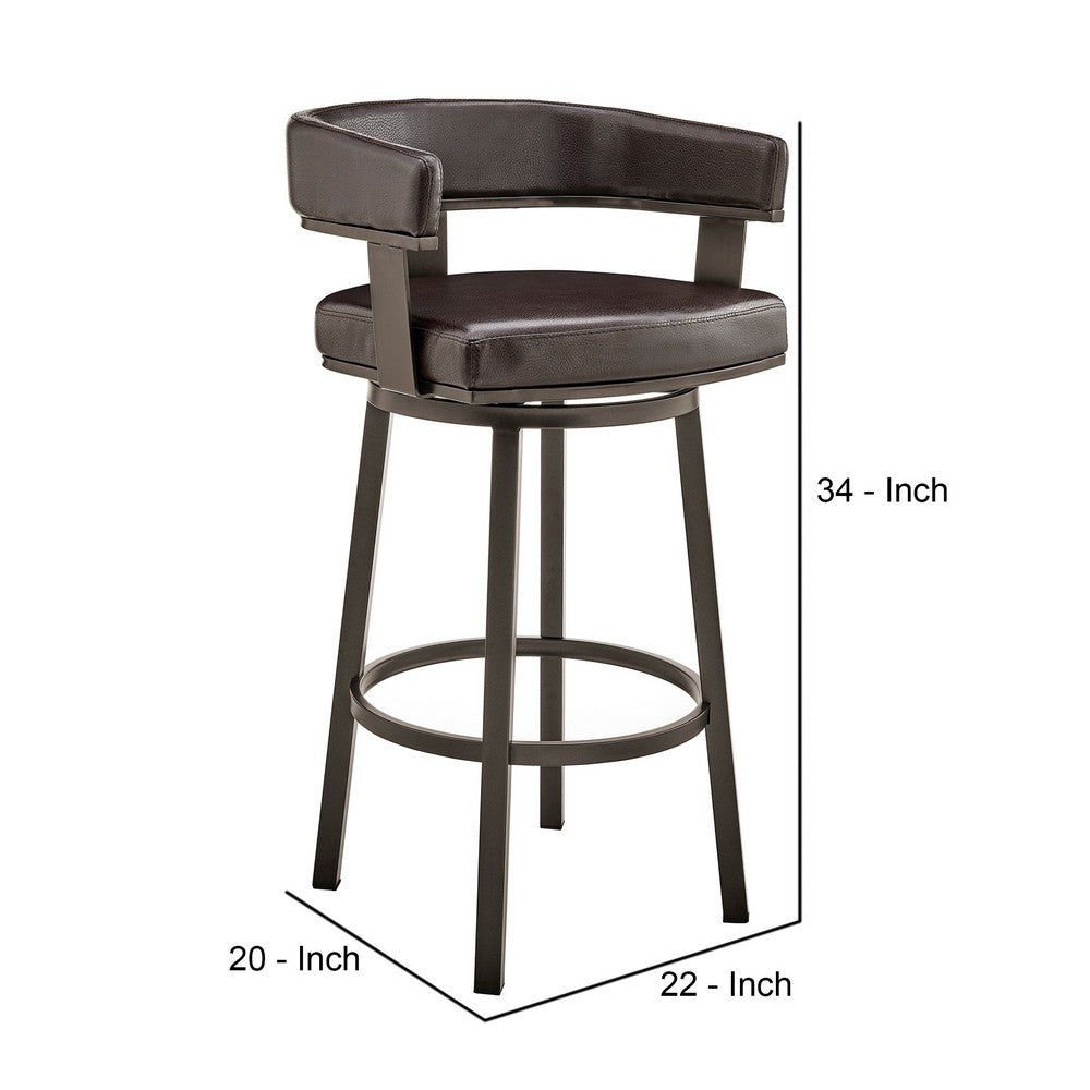 Benjara Jack 26 Inch Counter Height Bar Stool, Swivel Chair, Faux Leather, Brown