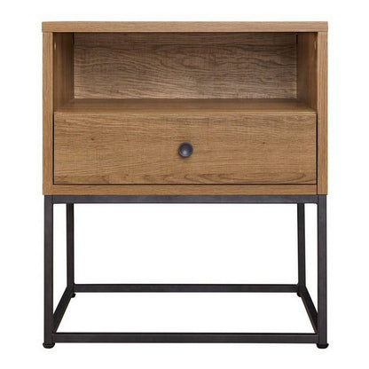 Benjara Mila 22 Inch Modern Wood Nightstand On Metal Base, Open Shelf, Light Brown