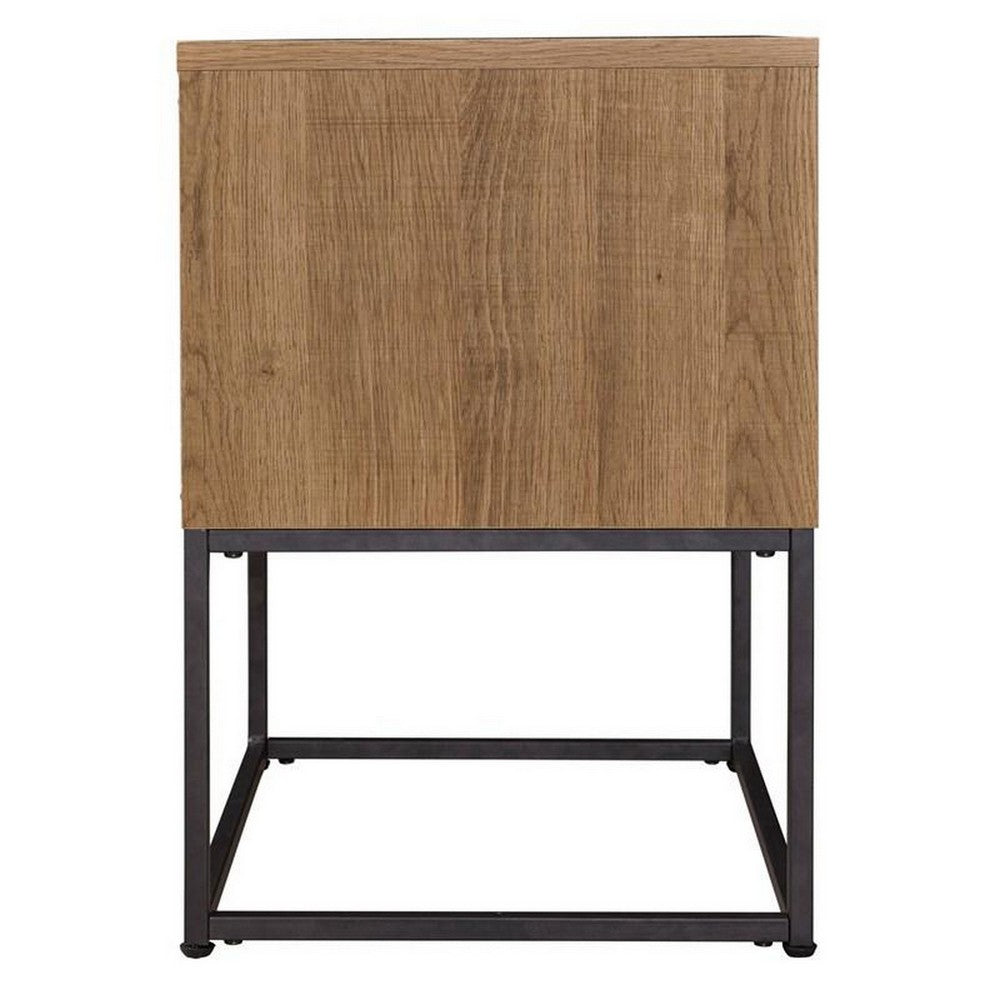 Benjara Mila 22 Inch Modern Wood Nightstand On Metal Base, Open Shelf, Light Brown