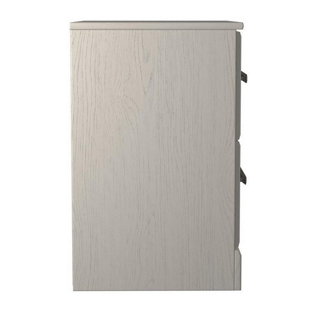 Benjara Tely 24 Inch Modern Rustic Composite Wood Nightstand, 2 Drawers, Oak White
