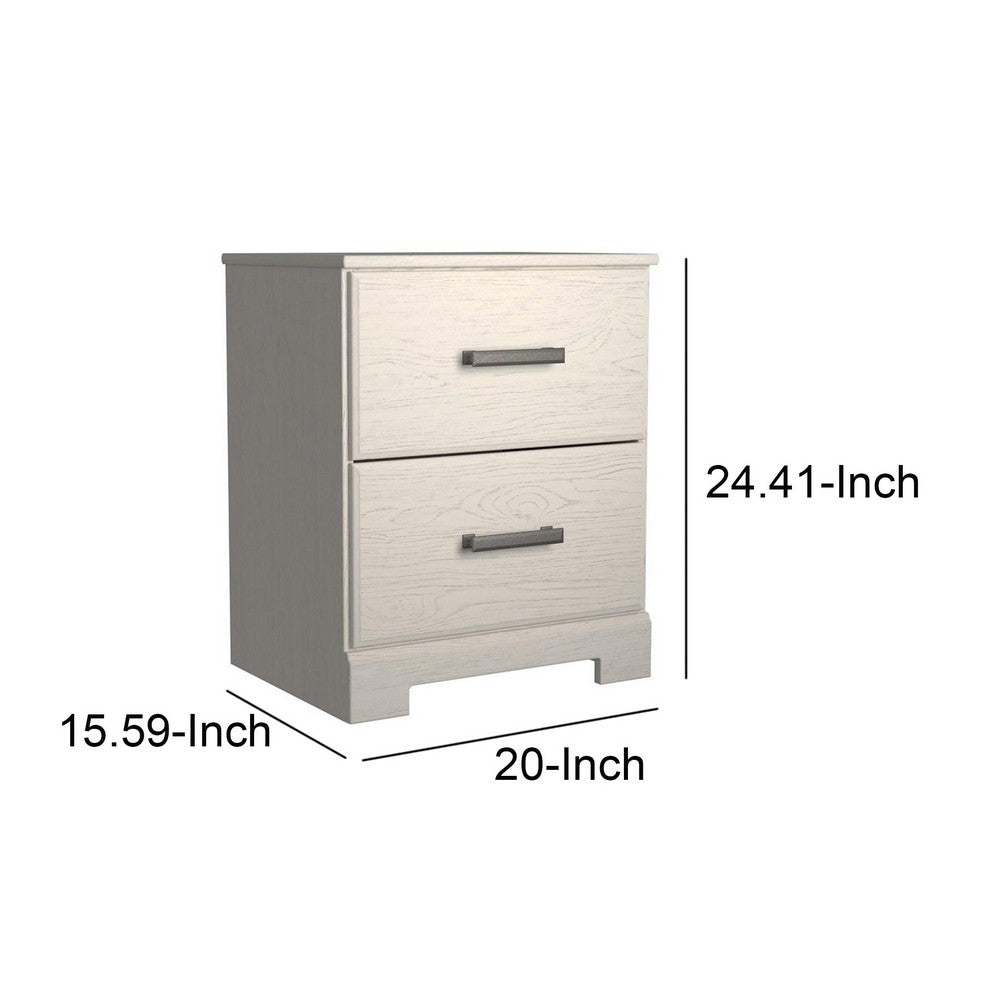 Benjara Tely 24 Inch Modern Rustic Composite Wood Nightstand, 2 Drawers, Oak White