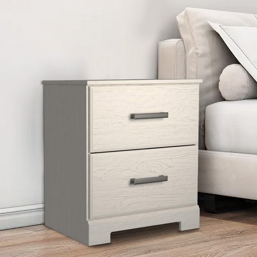 Benjara Tely 24 Inch Modern Rustic Composite Wood Nightstand, 2 Drawers, Oak White