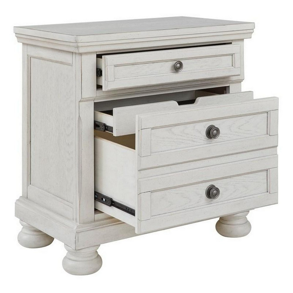 Benjara Julia 30 Inch Casual Nightstand, Wood, 2 Drawers, Pull Out Tray, White
