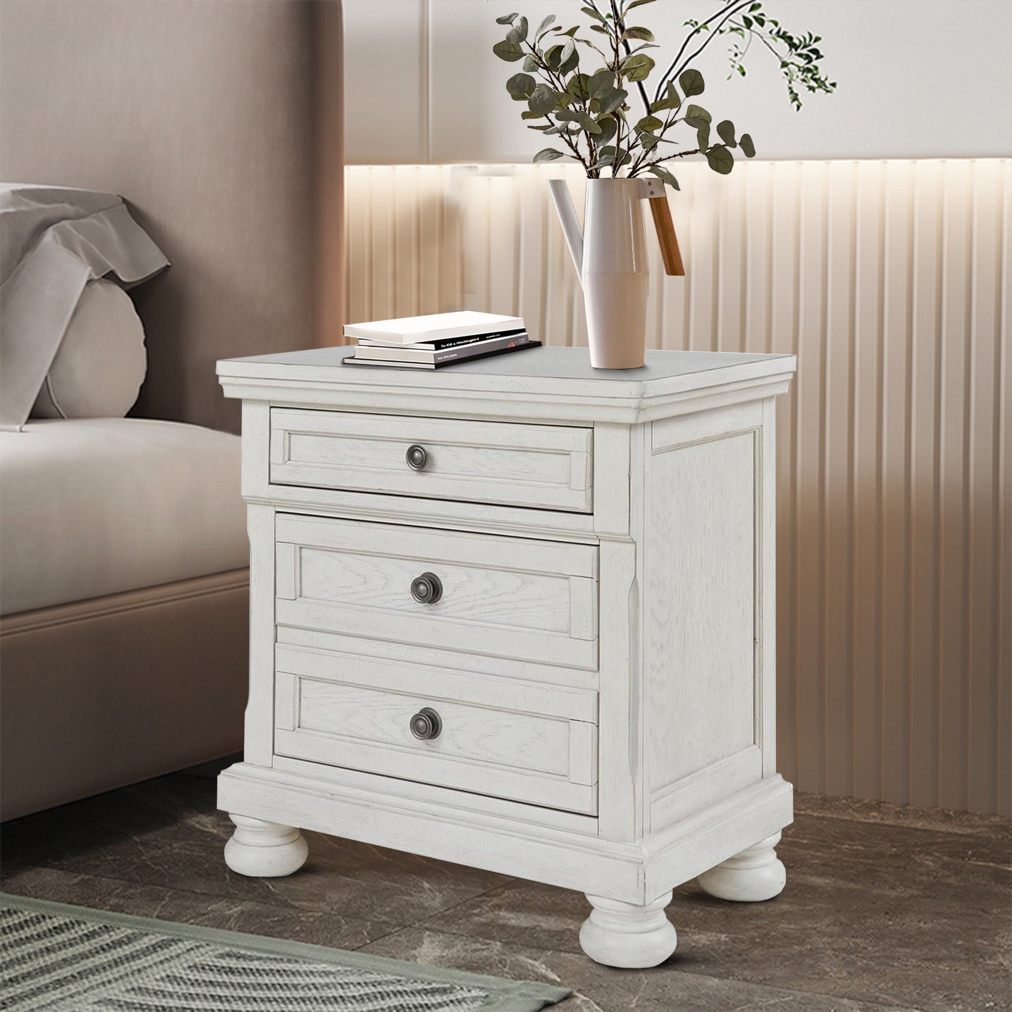 Benjara Julia 30 Inch Casual Nightstand, Wood, 2 Drawers, Pull Out Tray, White