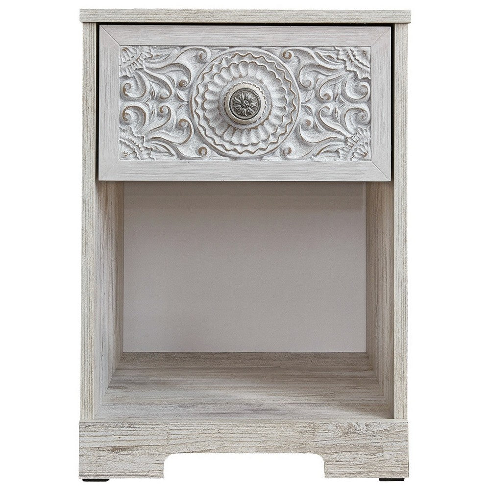 Benjara Nate 22 Inch Classic Nightstand, 1 Compartment, 1 Drawer, Antique White