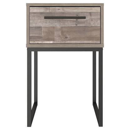 Benjara Grace 20 Inch Modern Nightstand, Metal Base, 1 Drawer, Whitewashed Wood