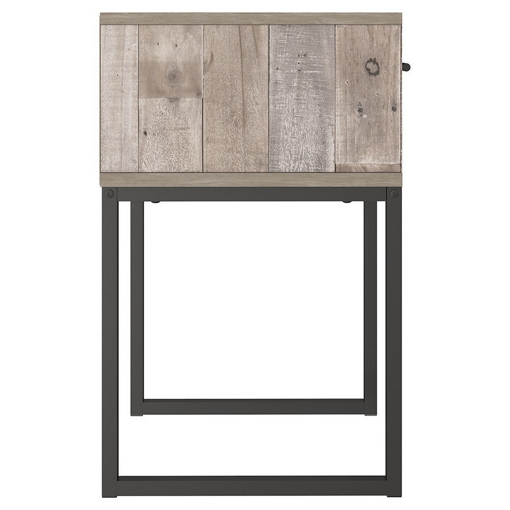 Benjara Grace 20 Inch Modern Nightstand, Metal Base, 1 Drawer, Whitewashed Wood