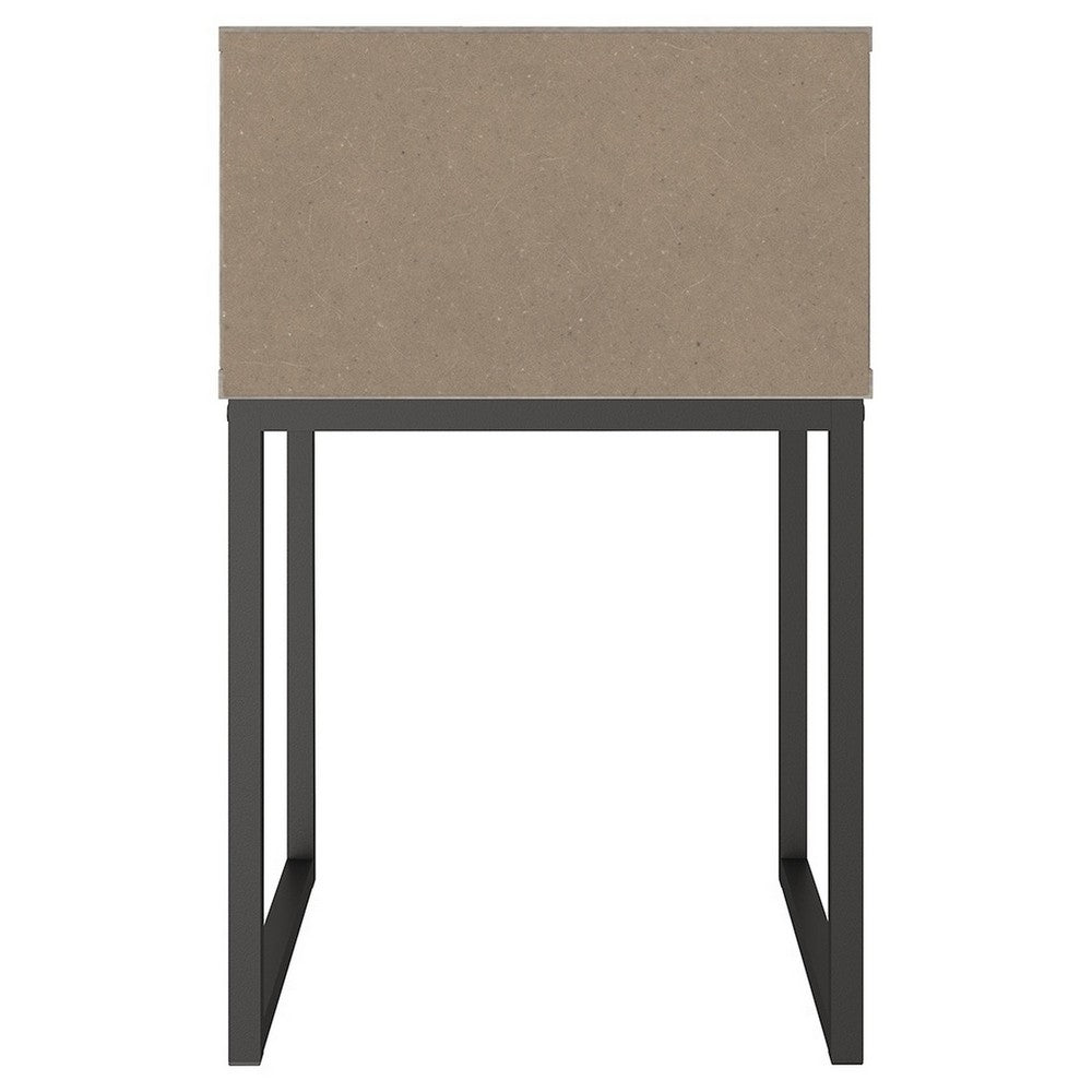 Benjara Grace 20 Inch Modern Nightstand, Metal Base, 1 Drawer, Whitewashed Wood