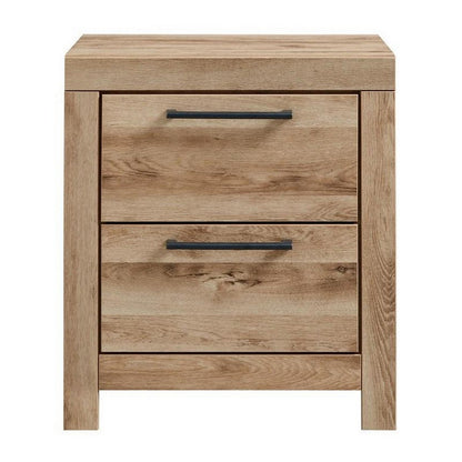 Benjara Amy 24 Inch Modern Wood Nightstand, 2 Drawers, 2 USB Ports, Natural Brown