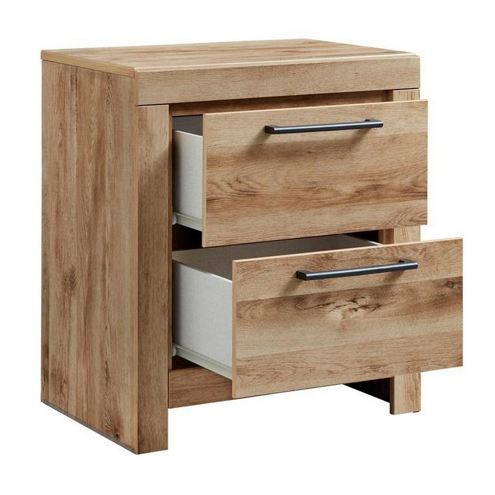 Benjara Amy 24 Inch Modern Wood Nightstand, 2 Drawers, 2 USB Ports, Natural Brown
