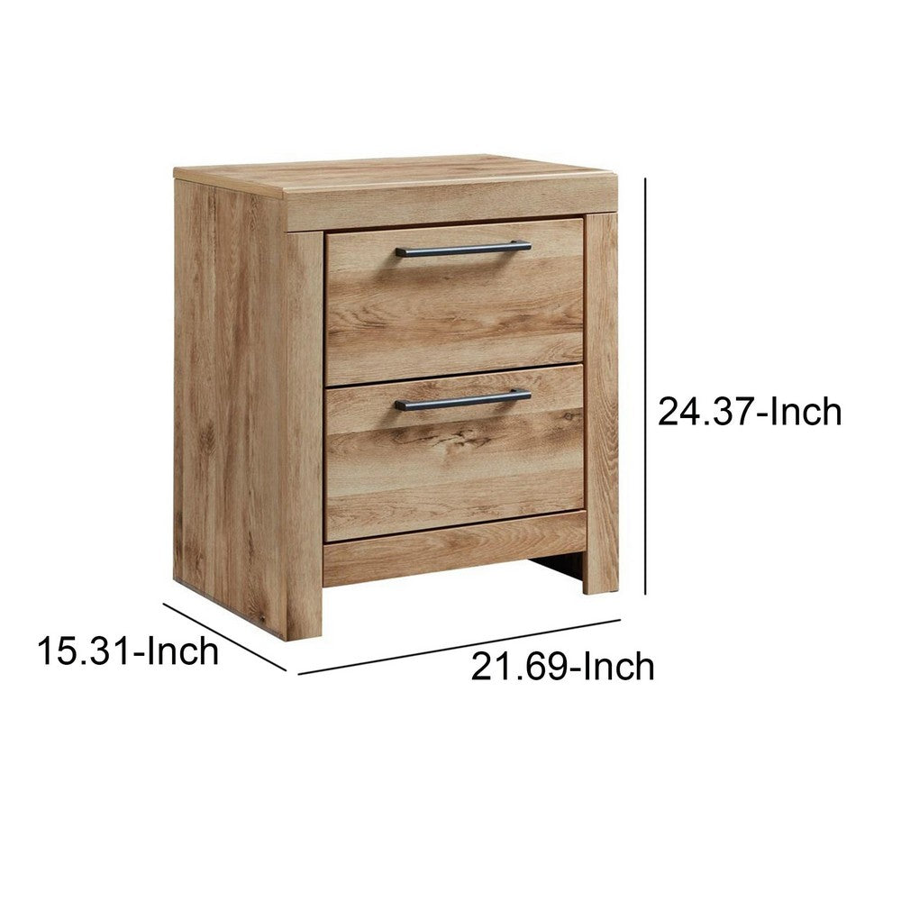 Benjara Amy 24 Inch Modern Wood Nightstand, 2 Drawers, 2 USB Ports, Natural Brown