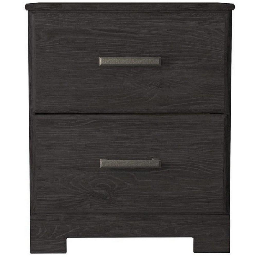 Benjara Wren 24 Inch Modern Rustic Wood Nightstand, 2 Drawers, Oak Grain, Black
