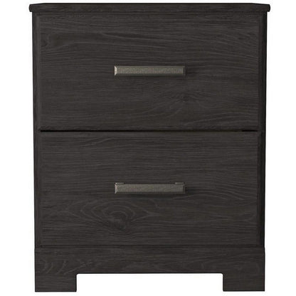 Benjara Wren 24 Inch Modern Rustic Wood Nightstand, 2 Drawers, Oak Grain, Black