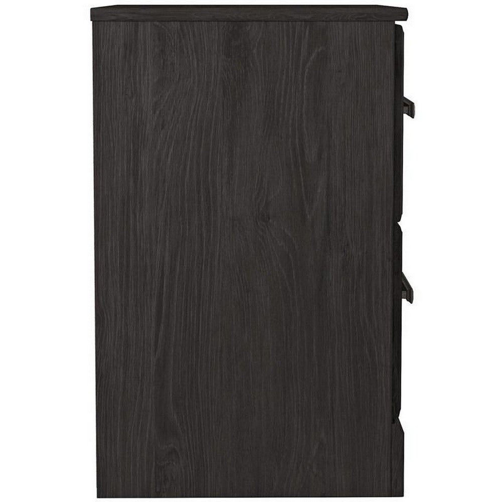 Benjara Wren 24 Inch Modern Rustic Wood Nightstand, 2 Drawers, Oak Grain, Black