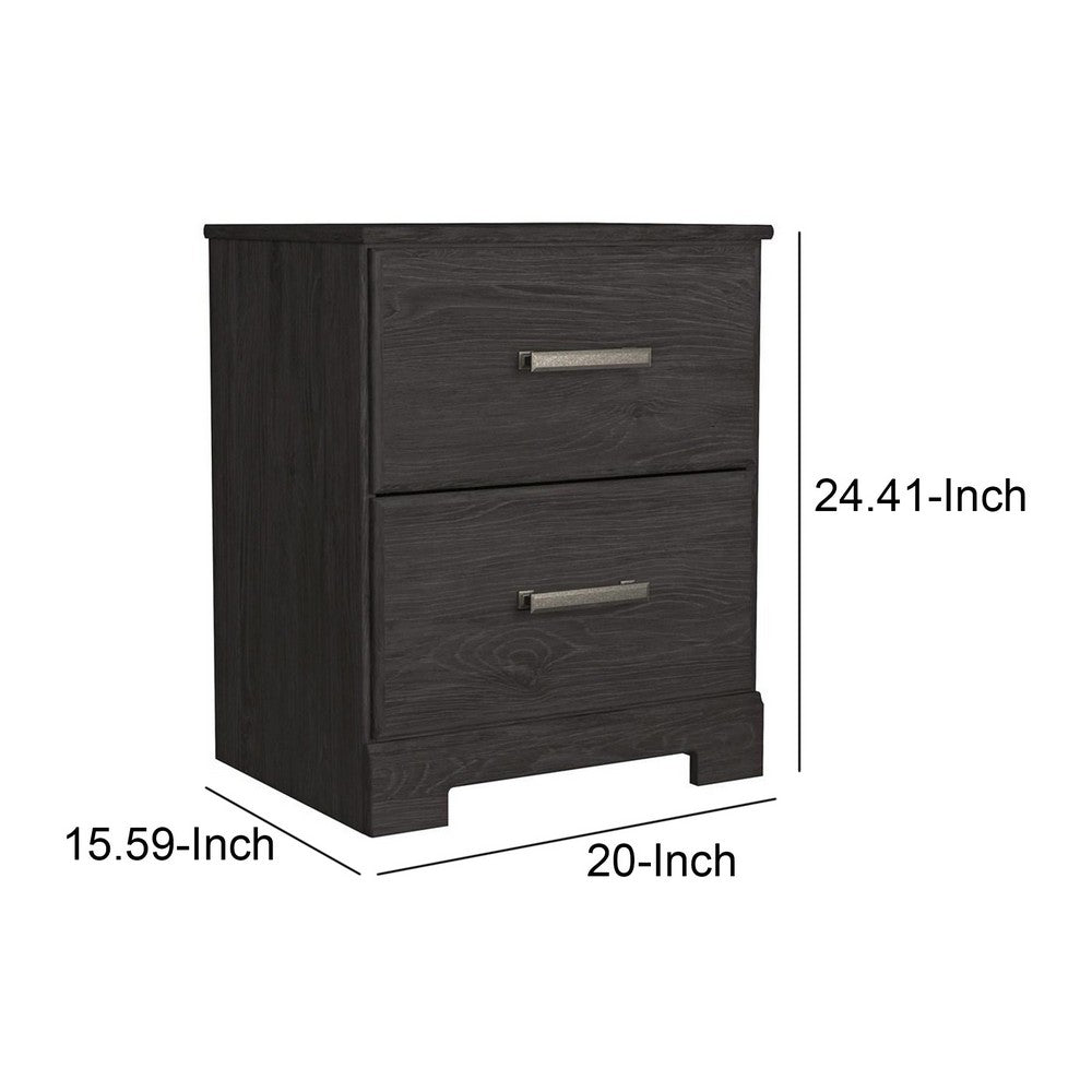 Benjara Wren 24 Inch Modern Rustic Wood Nightstand, 2 Drawers, Oak Grain, Black