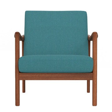 Benjara 34 Inch Fabric Padded Accent Lounge Chair, Rubberwood, Teal Blue, Brown