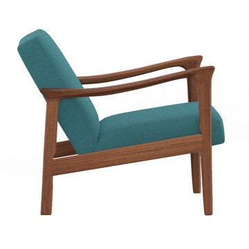 Benjara 34 Inch Fabric Padded Accent Lounge Chair, Rubberwood, Teal Blue, Brown