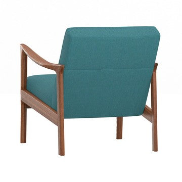 Benjara 34 Inch Fabric Padded Accent Lounge Chair, Rubberwood, Teal Blue, Brown