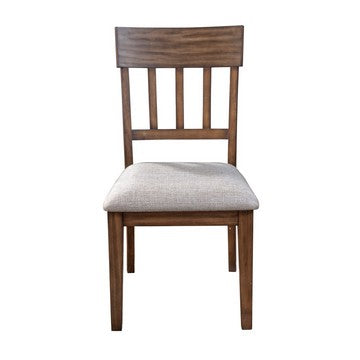 Benjara Dan 25 Inch Dining Side Chair, Slatted Back, Gray Cushion, Set of 2, Brown