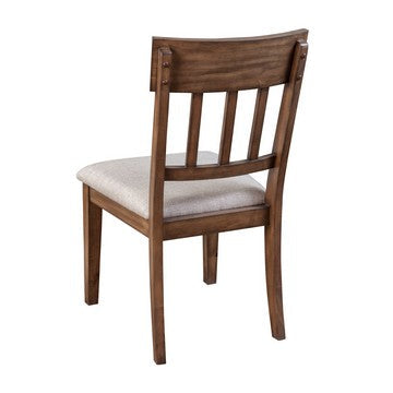 Benjara Dan 25 Inch Dining Side Chair, Slatted Back, Gray Cushion, Set of 2, Brown