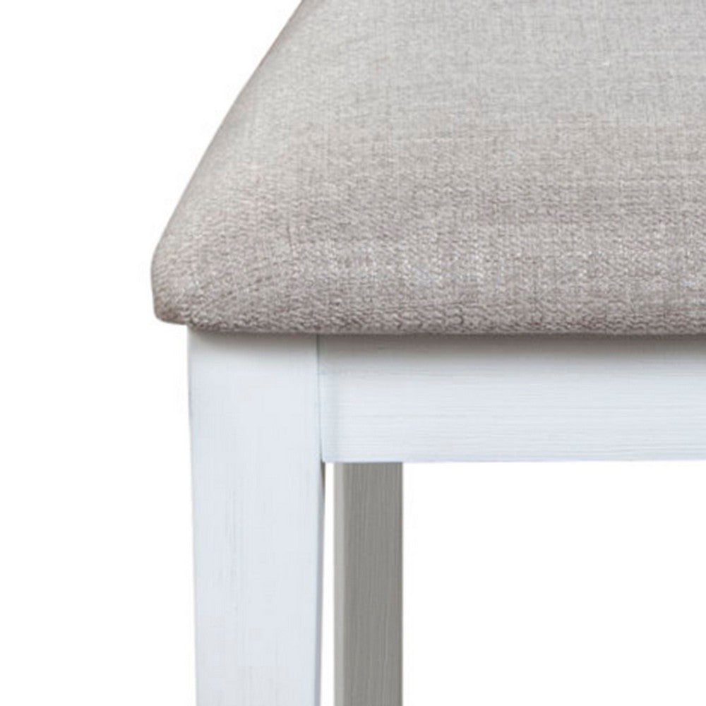 Benjara Dan 25 Inch Dining Side Chair, Slatted Back, Gray Cushion, Set of 2, White