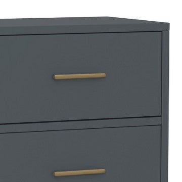 Benjara Max 26 Inch 2 Drawer Wood Nightstand, Brass Metal Frame And Handles, Gray