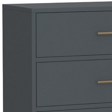 Benjara Max 36 Inch 3 Drawer Small Dresser Chest, Brass Metal Frame, Slate Gray