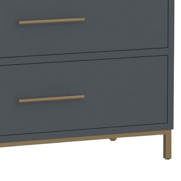 Benjara Max 36 Inch 3 Drawer Small Dresser Chest, Brass Metal Frame, Slate Gray