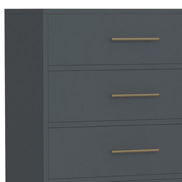 Benjara Max 48 Inch 5 Drawer Tall Dresser Chest, Brass Metal Frame, Slate Gray