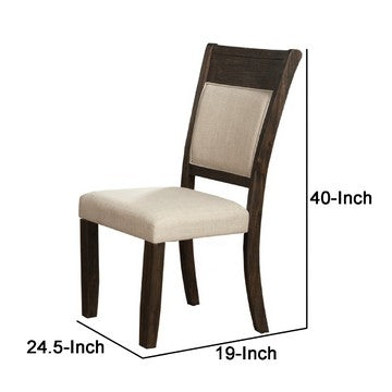 Benjara Brian 25 Inch Dining Side Chair, Fabric Upholstered, Set of 2, Brown, Beige