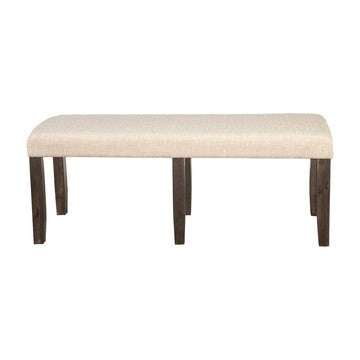 Benjara Brian 51 Inch Acacia Wood Dining Bench, Polyester Upholstery, Brown, Beige