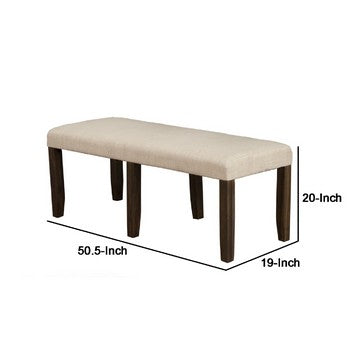 Benjara Brian 51 Inch Acacia Wood Dining Bench, Polyester Upholstery, Brown, Beige