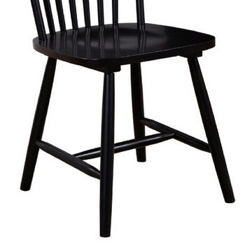 Benjara Ray 18 Inch Dining Side Chair, Rubberwood, Windsor Back, Set of 2, Black