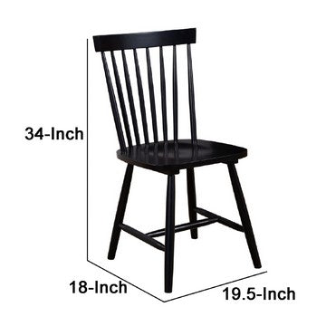 Benjara Ray 18 Inch Dining Side Chair, Rubberwood, Windsor Back, Set of 2, Black