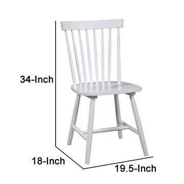 Benjara Ray 18 Inch Dining Side Chair, Rubberwood, Windsor Back, Set of 2, White