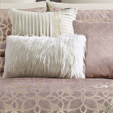Benjara Eve 10 Piece King Size Poly Velvet Comforter Set, Foil Pattern, Blush Pink