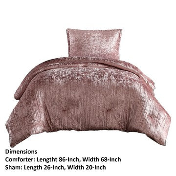 Benjara Jay 2 Piece Twin Comforter Set, Polyester Velvet, Deluxe Texture, Pink