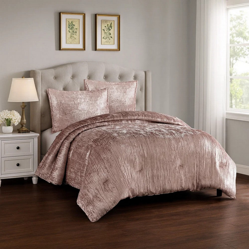 Benjara Jay 2 Piece Twin Comforter Set, Polyester Velvet, Deluxe Texture, Pink