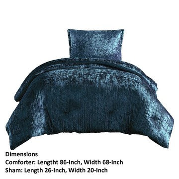 Benjara Jay 2 Piece Twin Comforter Set, Polyester Velvet, Deluxe Texture, Blue