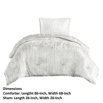 Benjara Jay 2 Piece Twin Comforter Set, Polyester Velvet Deluxe Texture, White