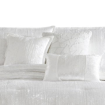 Benjara Jay 7 Piece Queen Comforter Set, White Polyester Velvet Deluxe Texture